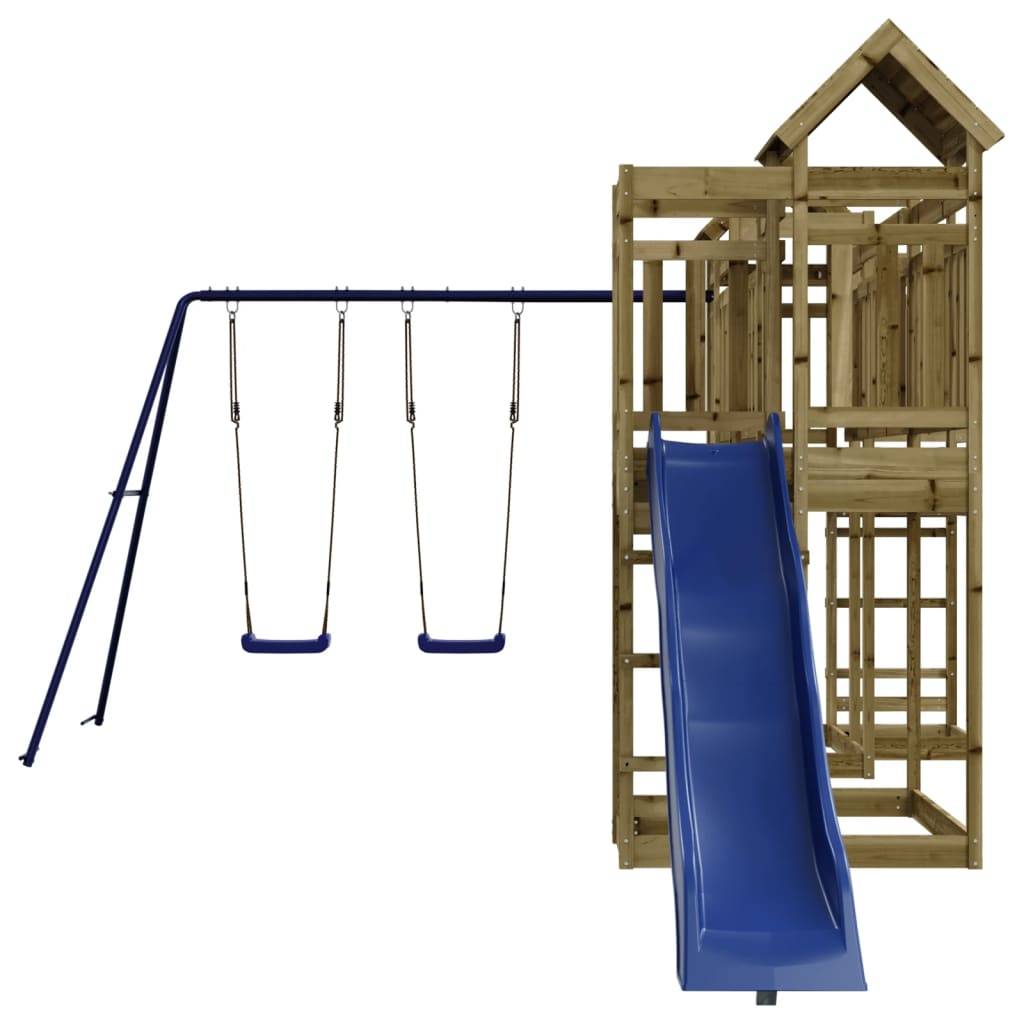 Helloshop26 - Aire de jeux d'extérieur balançoires toboggan portiques robuste jeux jardin 362 x 585 x 238 cm bois de pin imprégné - Imagen 1