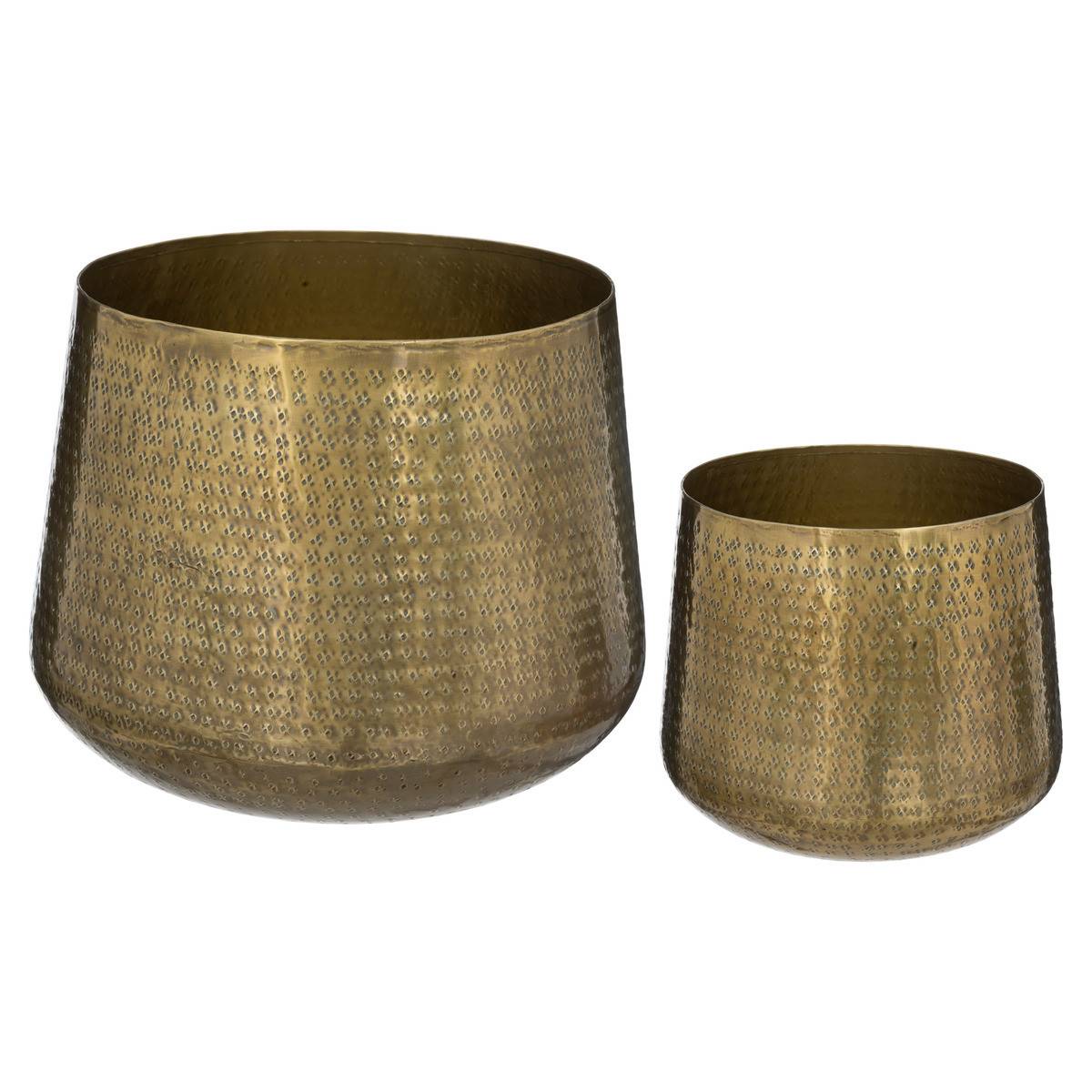 Lot de 2 Cache-pots en Métal Martelé Doré D 30 et D 24 cm - Imagen 1