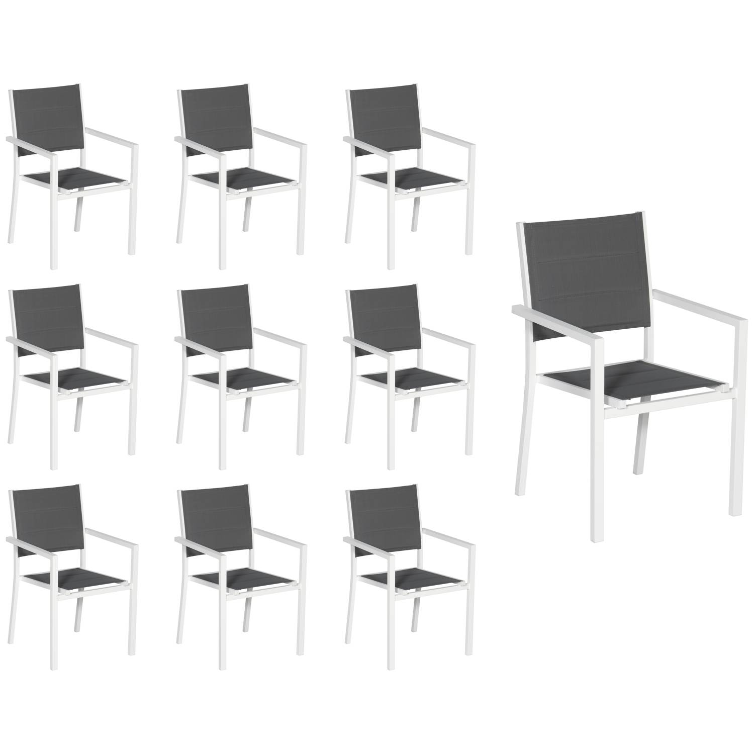 Happy Garden - Lot de 10 chaises rembourrées en aluminium blanc - textilène gris - HAPPY GARDEN - Imagen 1
