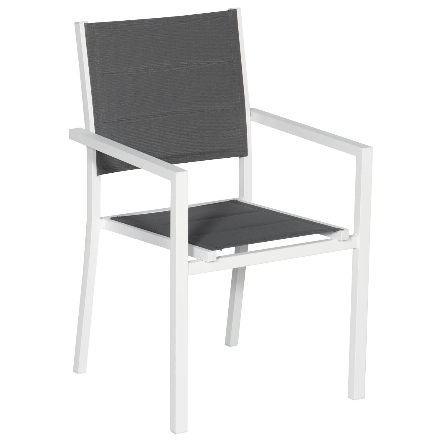 Happy Garden - Lot de 10 chaises rembourrées en aluminium blanc - textilène gris - HAPPY GARDEN - Imagen 2
