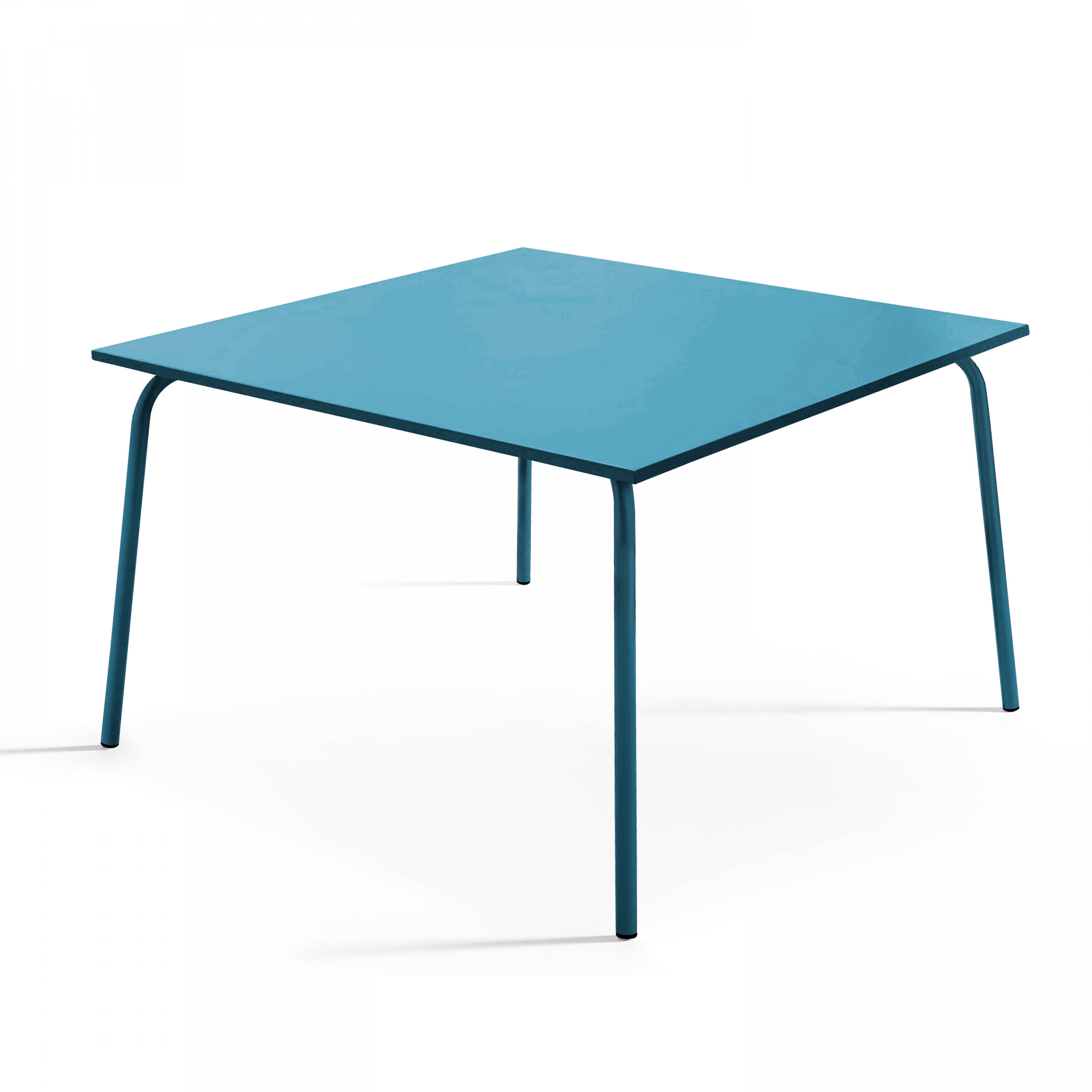 Oviala - Ensemble table de jardin carrée et 4 bancs en métal bleu pacific Palavas - Oviala - Imagen 5