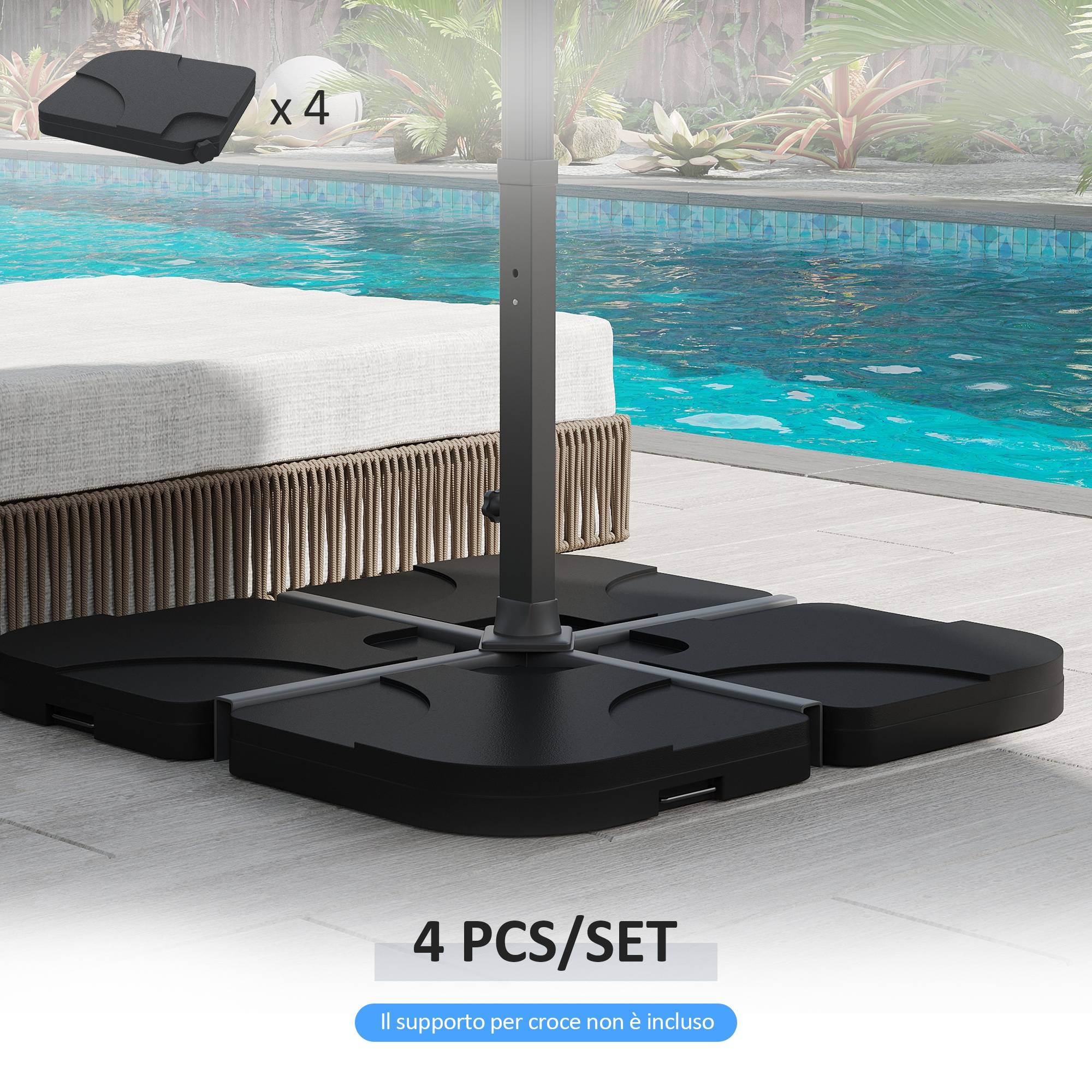 Lot 4 Dalles à Lester en Résine pour Parasol Déporté Remplissage Eau Sable Noir - ComfortXL Outdoor Living - Image 6