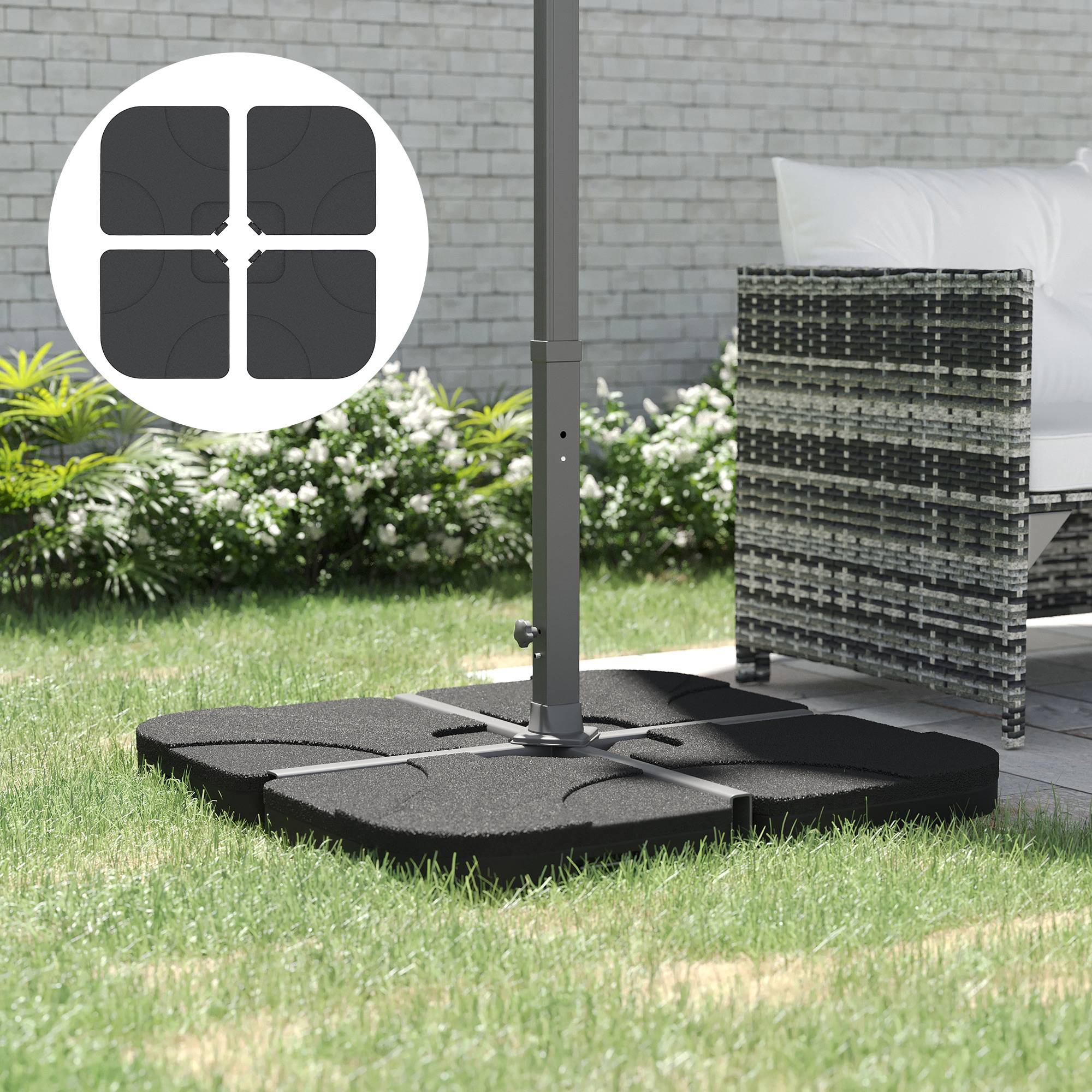 Lot 4 Dalles à Lester en Résine pour Parasol Déporté Remplissage Eau Sable Noir - ComfortXL Outdoor Living - Image 4
