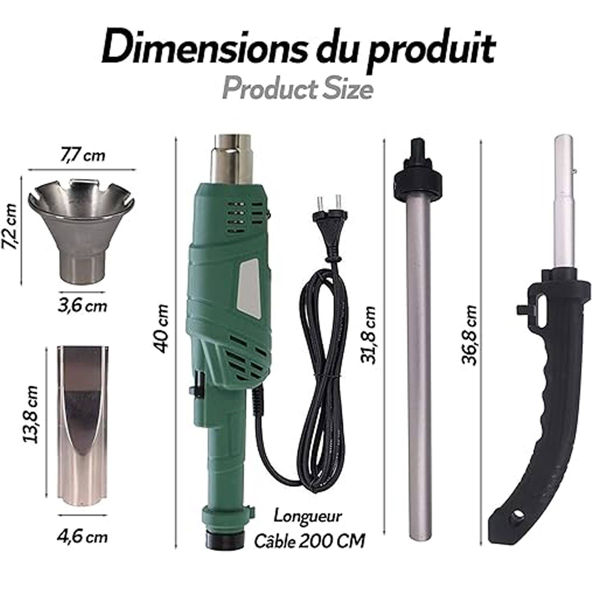 Désherbeur Électrique 2000W 600°C - 2 en 1 Allume-Barbecue et Désherbeur - Manche Amovible 61 cm - Câble 2 m - Image 8