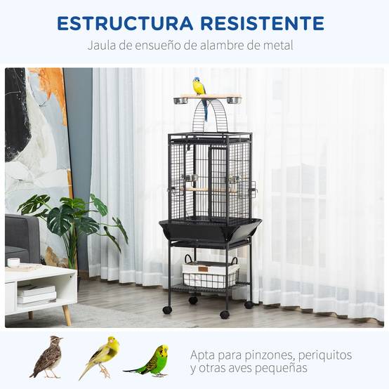 Cage à Perroquet Grise en Acier sur Roulettes avec Aire de Jeu Supérieure pour Cacatès 156 cm - ComfortXL Outdoor Living - Image 9