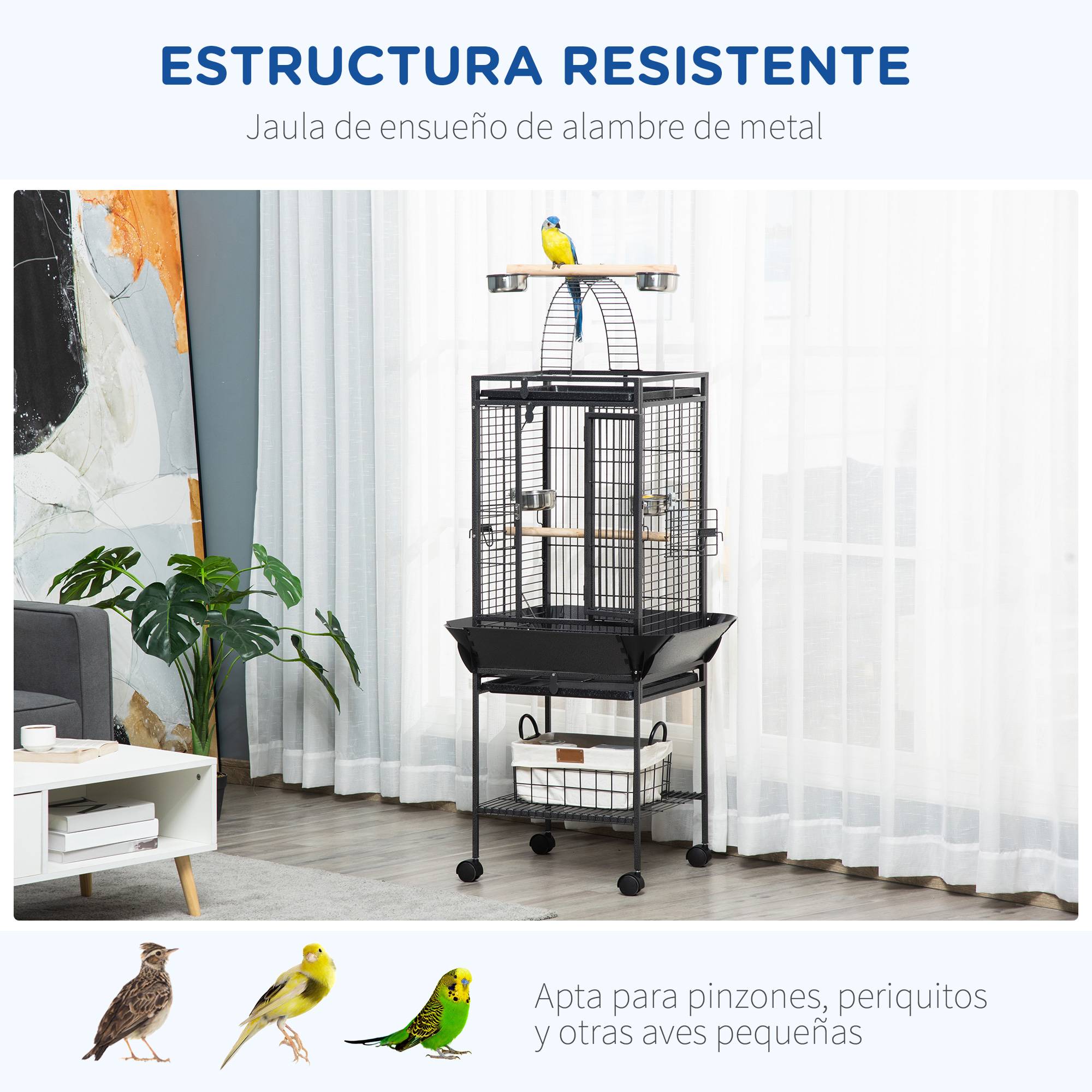 Cage à Perroquet Grise en Acier sur Roulettes avec Aire de Jeu Supérieure pour Cacatès 156 cm - ComfortXL Outdoor Living - Image 9
