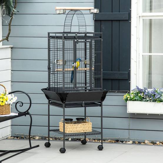 Cage à Perroquet Grise en Acier sur Roulettes avec Aire de Jeu Supérieure pour Cacatès 156 cm - ComfortXL Outdoor Living - Image 3