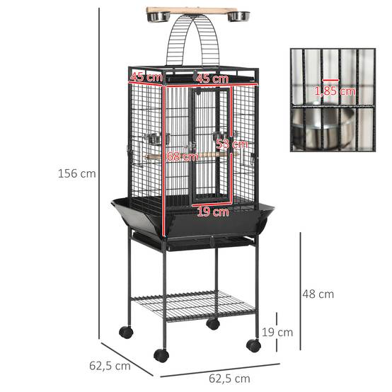 Cage à Perroquet Grise en Acier sur Roulettes avec Aire de Jeu Supérieure pour Cacatès 156 cm - ComfortXL Outdoor Living - Image 5