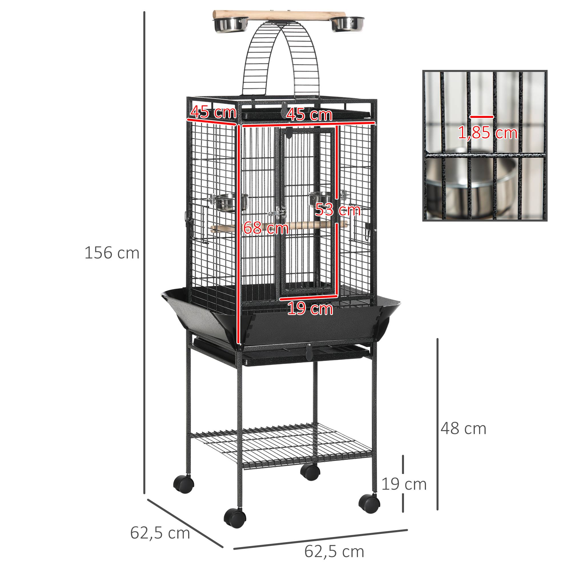 Cage à Perroquet Grise en Acier sur Roulettes avec Aire de Jeu Supérieure pour Cacatès 156 cm - ComfortXL Outdoor Living - Image 5