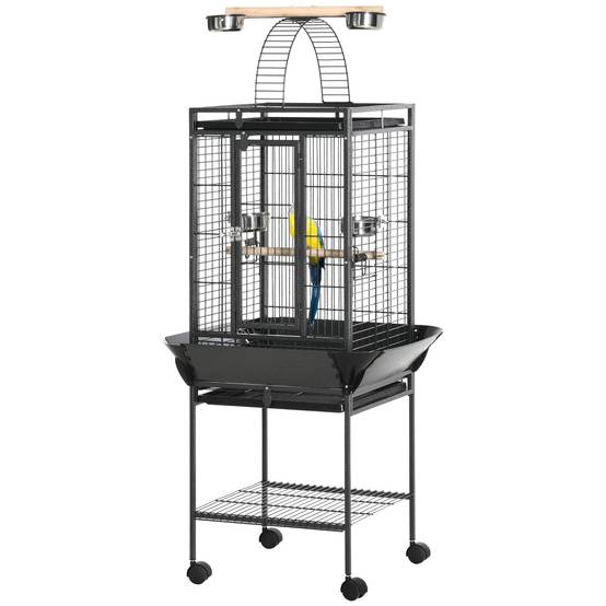 Cage à Perroquet Grise en Acier sur Roulettes avec Aire de Jeu Supérieure pour Cacatès 156 cm - ComfortXL Outdoor Living - Image 2