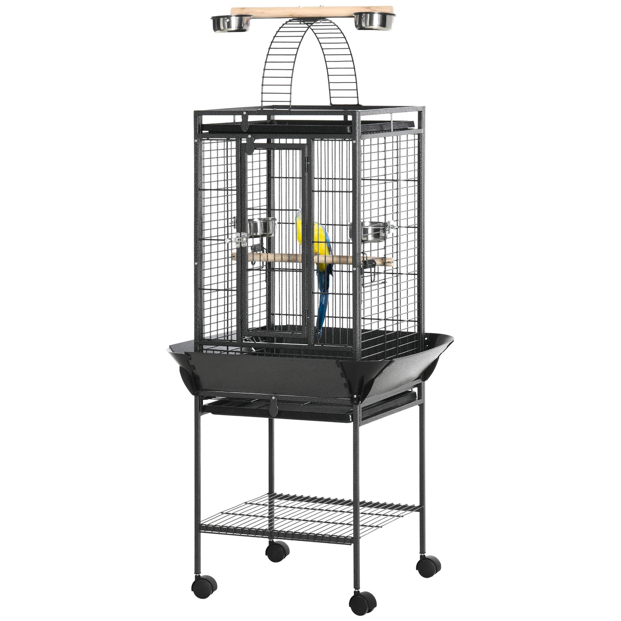 Cage à Perroquet Grise en Acier sur Roulettes avec Aire de Jeu Supérieure pour Cacatès 156 cm - ComfortXL Outdoor Living - Image 2