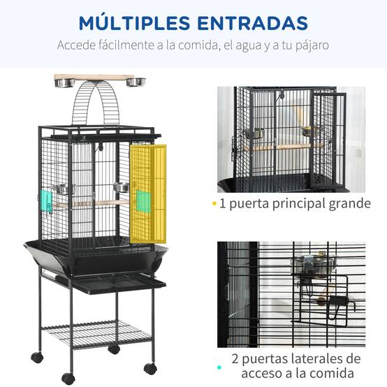 Cage à Perroquet Grise en Acier sur Roulettes avec Aire de Jeu Supérieure pour Cacatès 156 cm - ComfortXL Outdoor Living - Image 8