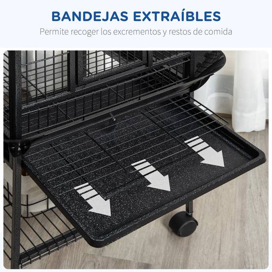 Cage à Perroquet Grise en Acier sur Roulettes avec Aire de Jeu Supérieure pour Cacatès 156 cm - ComfortXL Outdoor Living - Image 6