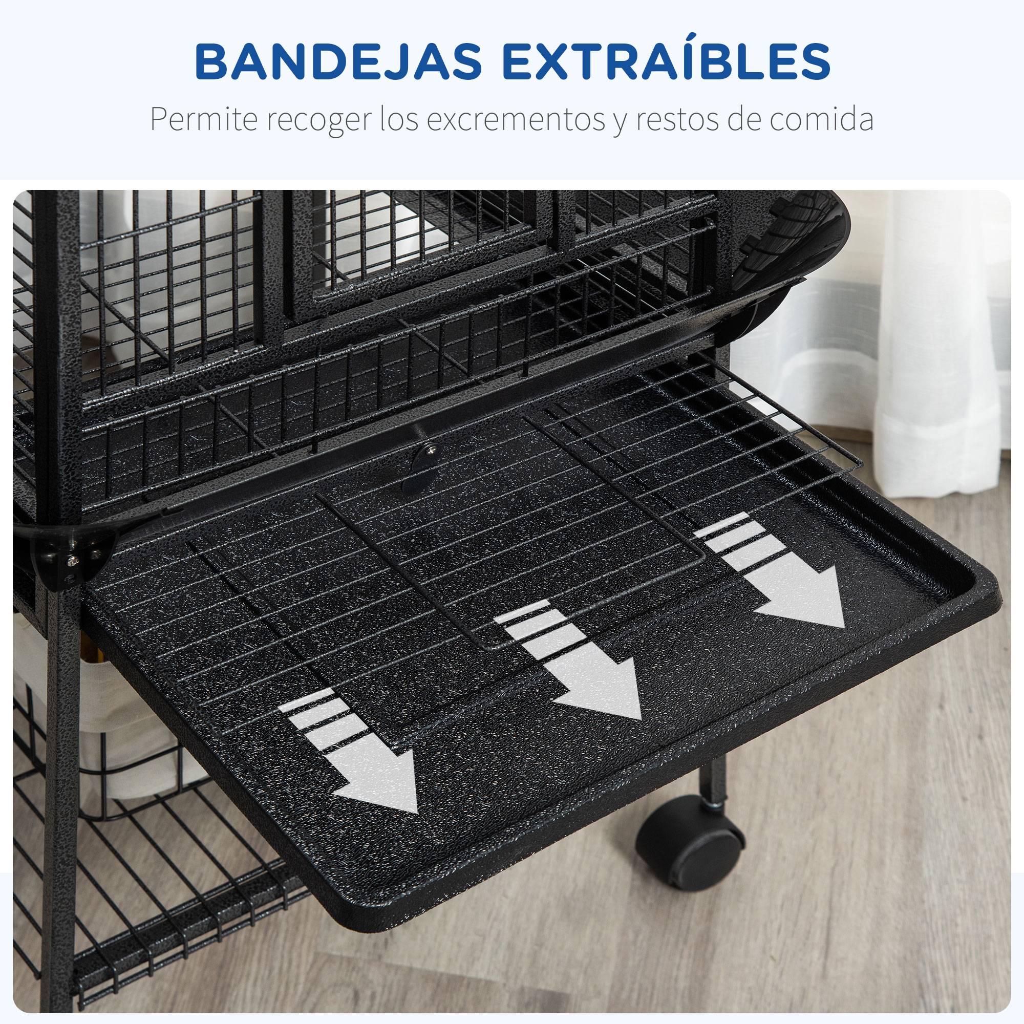 Cage à Perroquet Grise en Acier sur Roulettes avec Aire de Jeu Supérieure pour Cacatès 156 cm - ComfortXL Outdoor Living - Image 6
