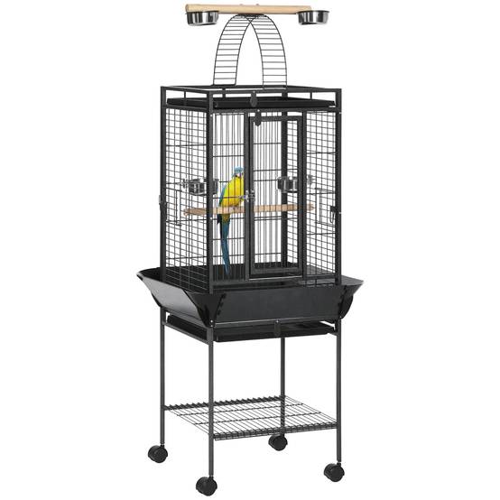 Cage à Perroquet Grise en Acier sur Roulettes avec Aire de Jeu Supérieure pour Cacatès 156 cm - ComfortXL Outdoor Living - Image 1