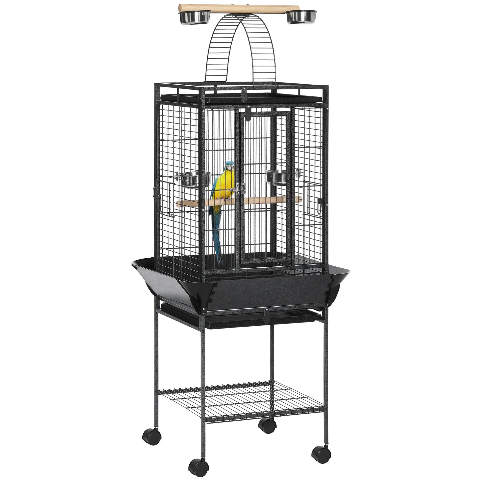 Cage à Perroquet Grise en Acier sur Roulettes avec Aire de Jeu Supérieure pour Cacatès 156 cm - ComfortXL Outdoor Living - Image 1