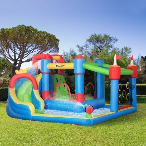 Château gonflable multicolore toboggan trampoline piscine mur d’escalade et gonfleur 390 × 300 × 197 cm - Image 3