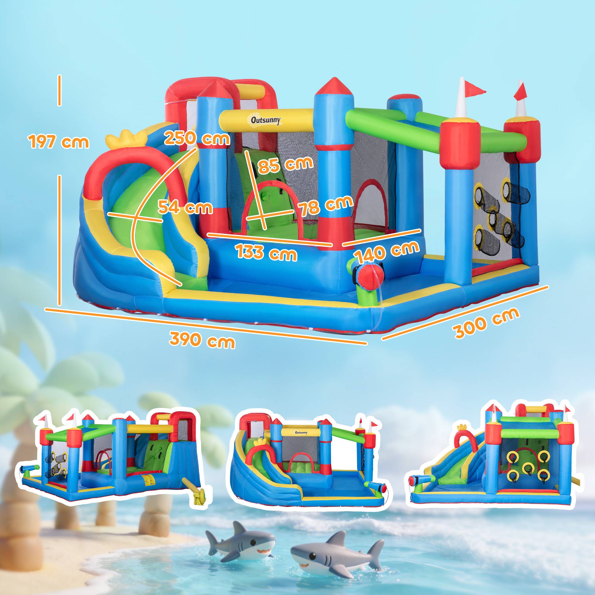 Château gonflable multicolore toboggan trampoline piscine mur d’escalade et gonfleur 390 × 300 × 197 cm - Image 5
