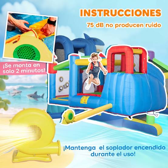 Château gonflable multicolore toboggan trampoline piscine mur d’escalade et gonfleur 390 × 300 × 197 cm - Image 9