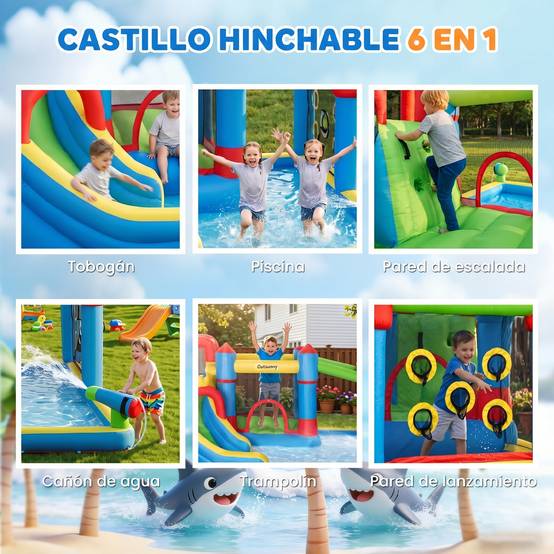 Château gonflable multicolore toboggan trampoline piscine mur d’escalade et gonfleur 390 × 300 × 197 cm - Image 6