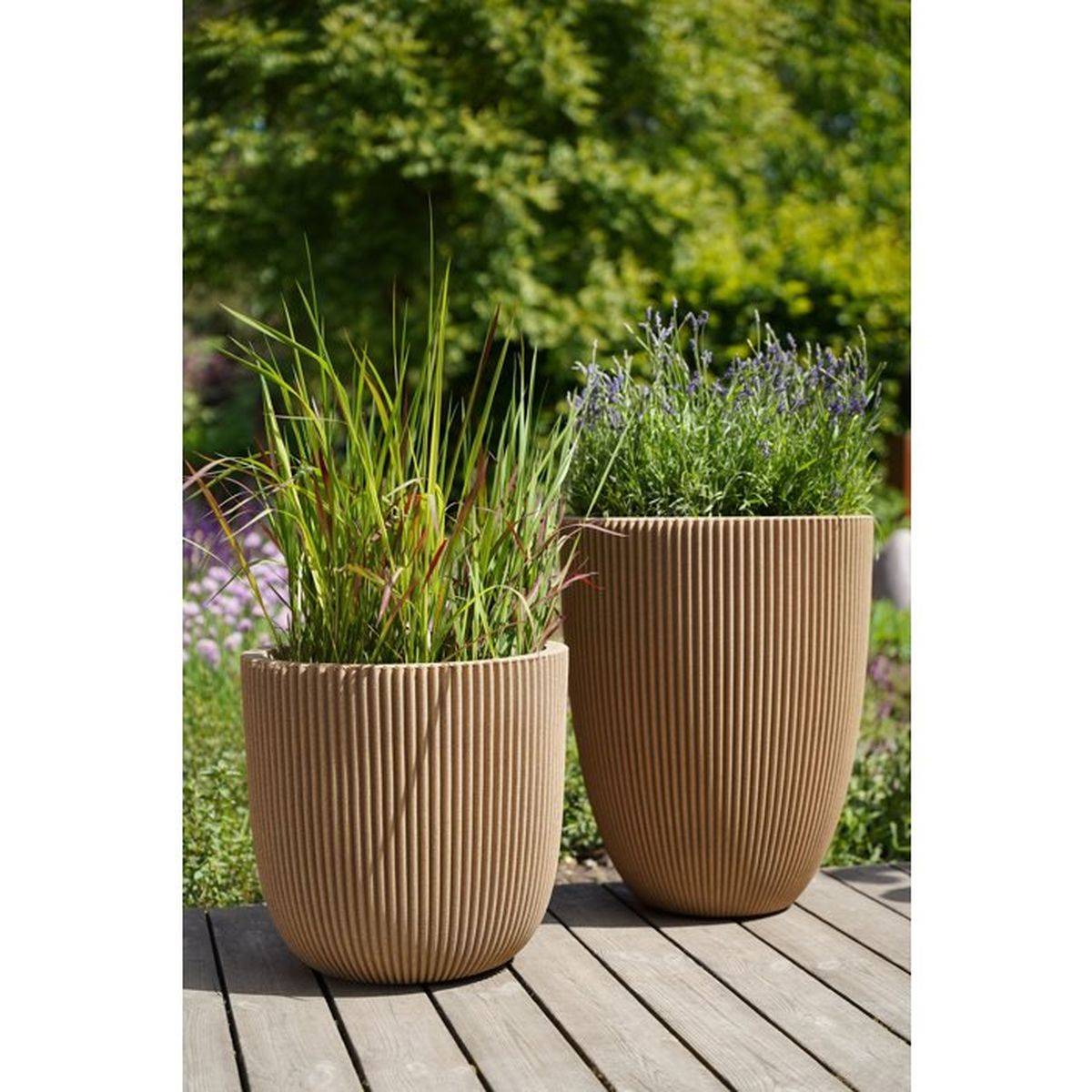 Cachepot rond beige Groove NL 43 x 41 cm avec isolation pour plantes d’intérieur et d’extérieur - Capi Europe - Image 2