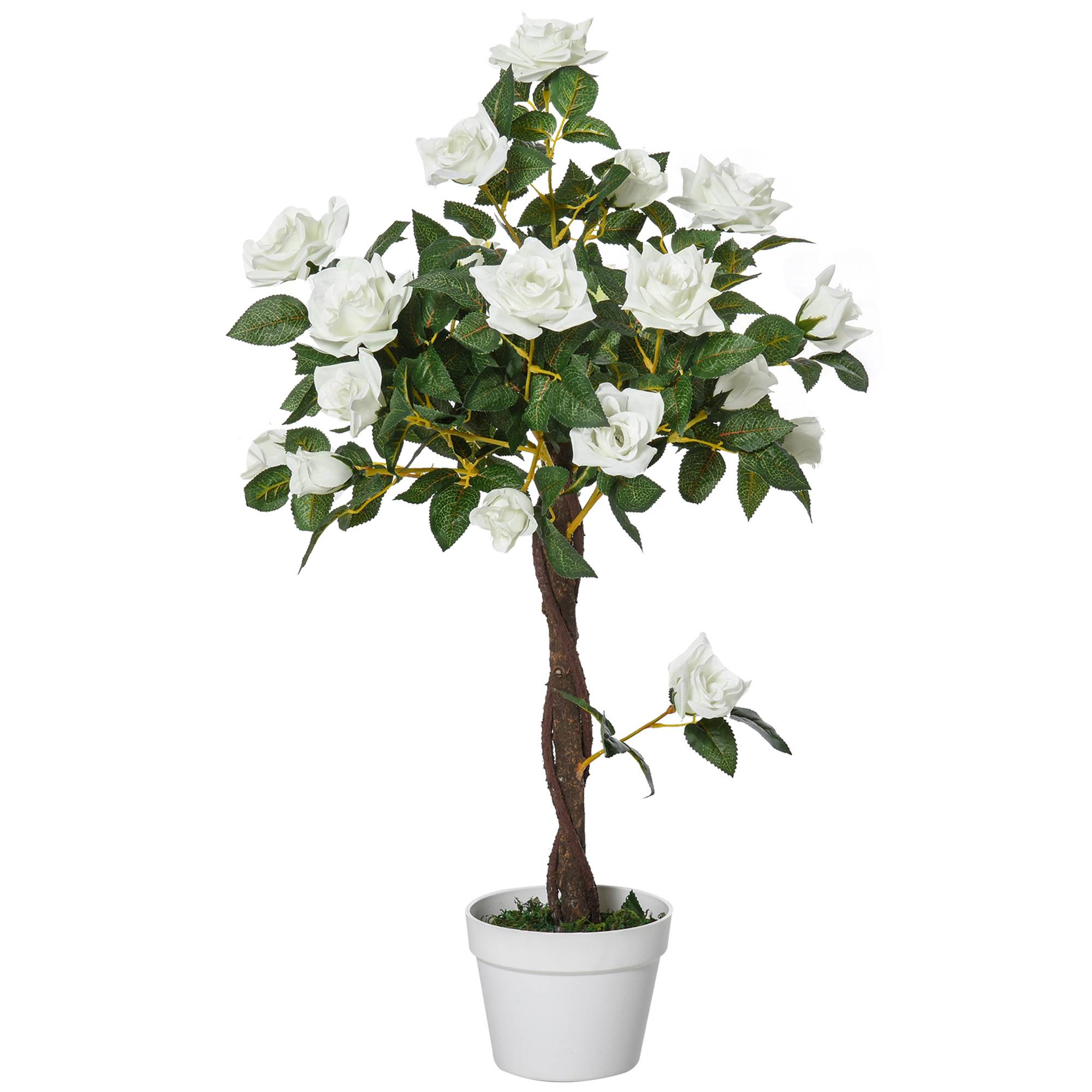 Sans Marque - Rosier artificiel 21 fleurs pot ciment mousse anti-UV Ø18x90 cm blanc vert - Image 2