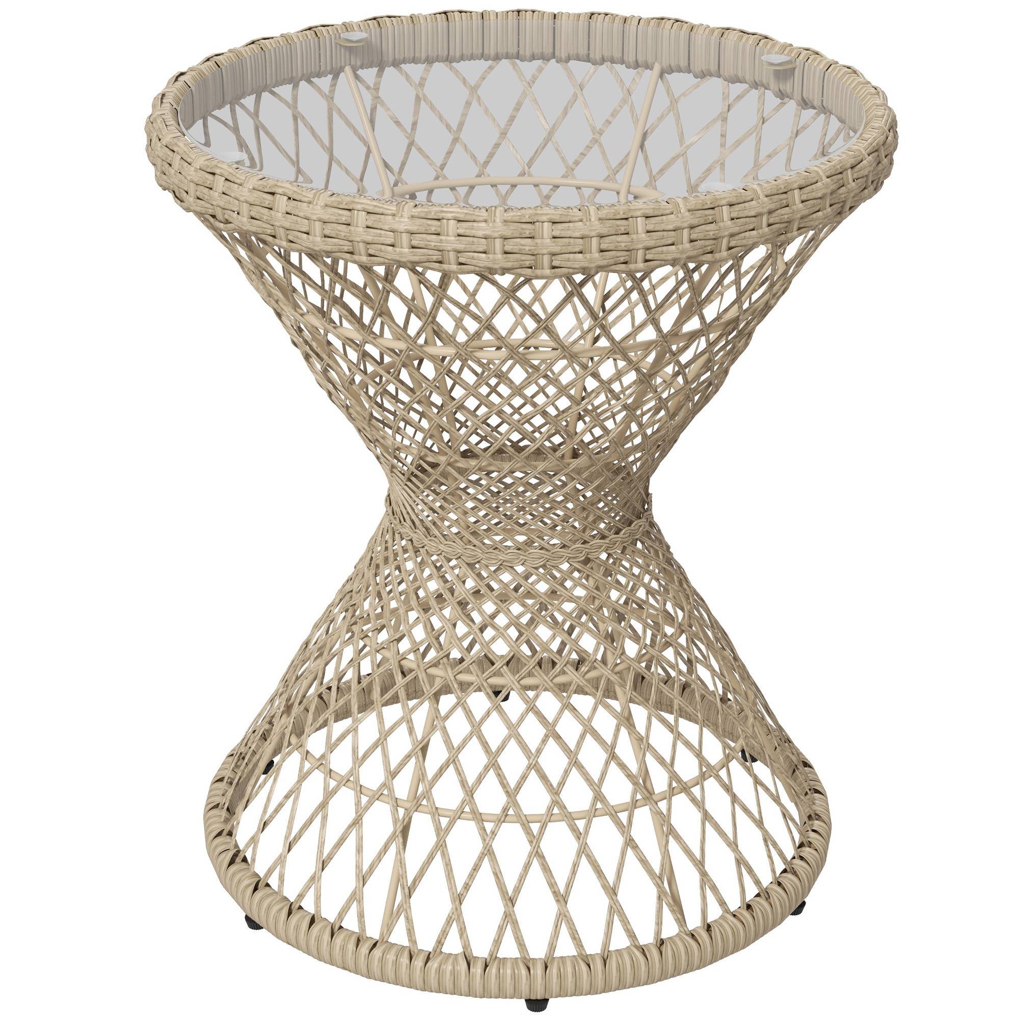 Table basse bohème en rotin PE avec plateau en verre, dimensions 45 x 45 x 52 cm, finition naturelle - Image 1