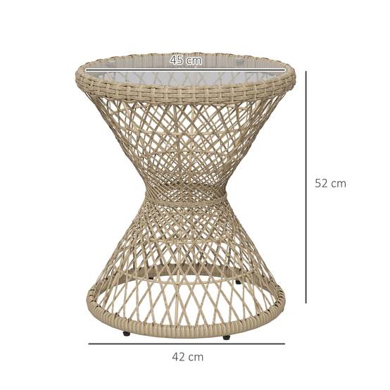 Table basse bohème en rotin PE avec plateau en verre, dimensions 45 x 45 x 52 cm, finition naturelle - Image 3