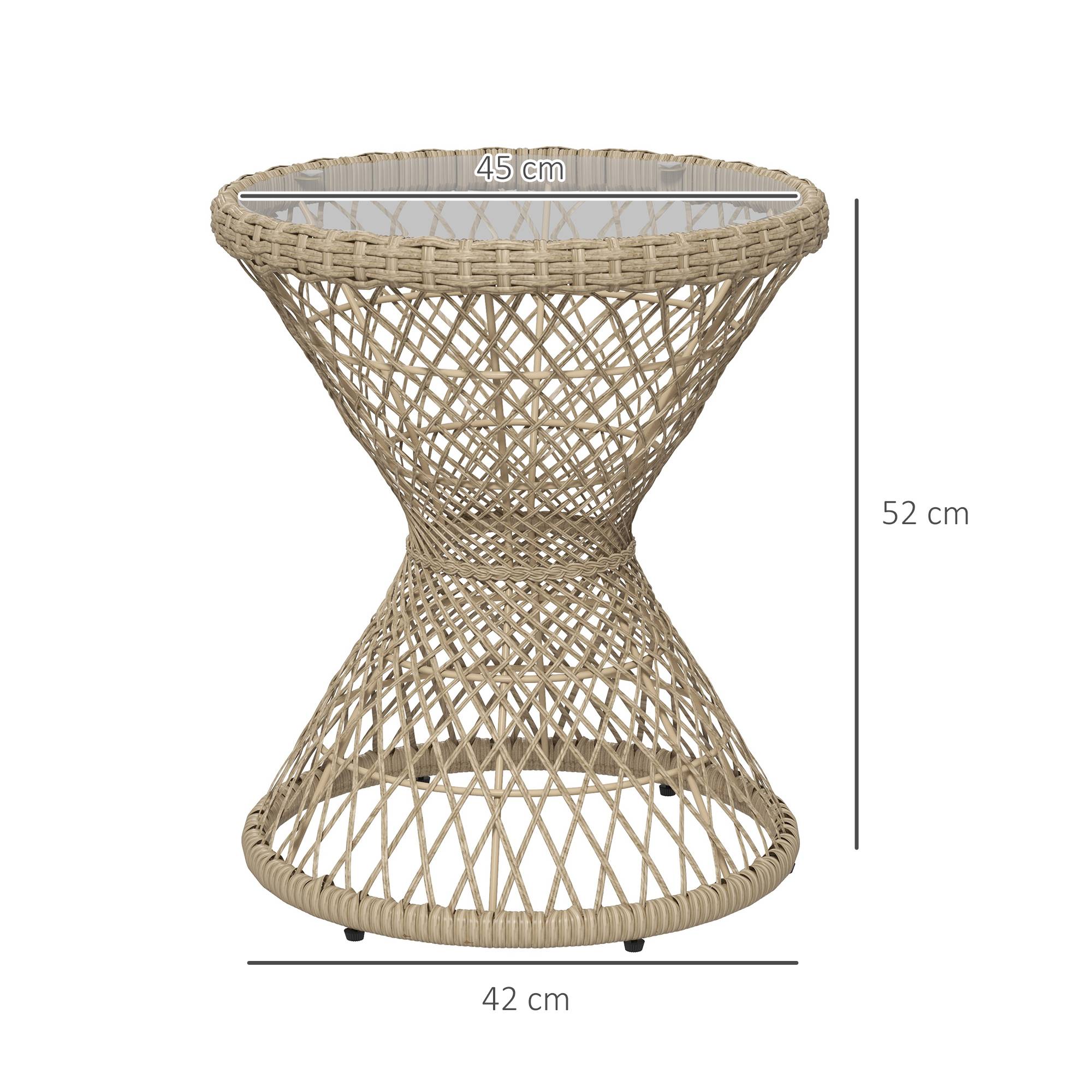 Table basse bohème en rotin PE avec plateau en verre, dimensions 45 x 45 x 52 cm, finition naturelle - Image 3
