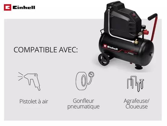 Einhell - Compresseur d’air – TC-AC 190/24/8 I OF – 1100 W – Cuve 24 L – 8 bar – Moteur à induction – Pompe sans lubrification Einhell - Image 3
