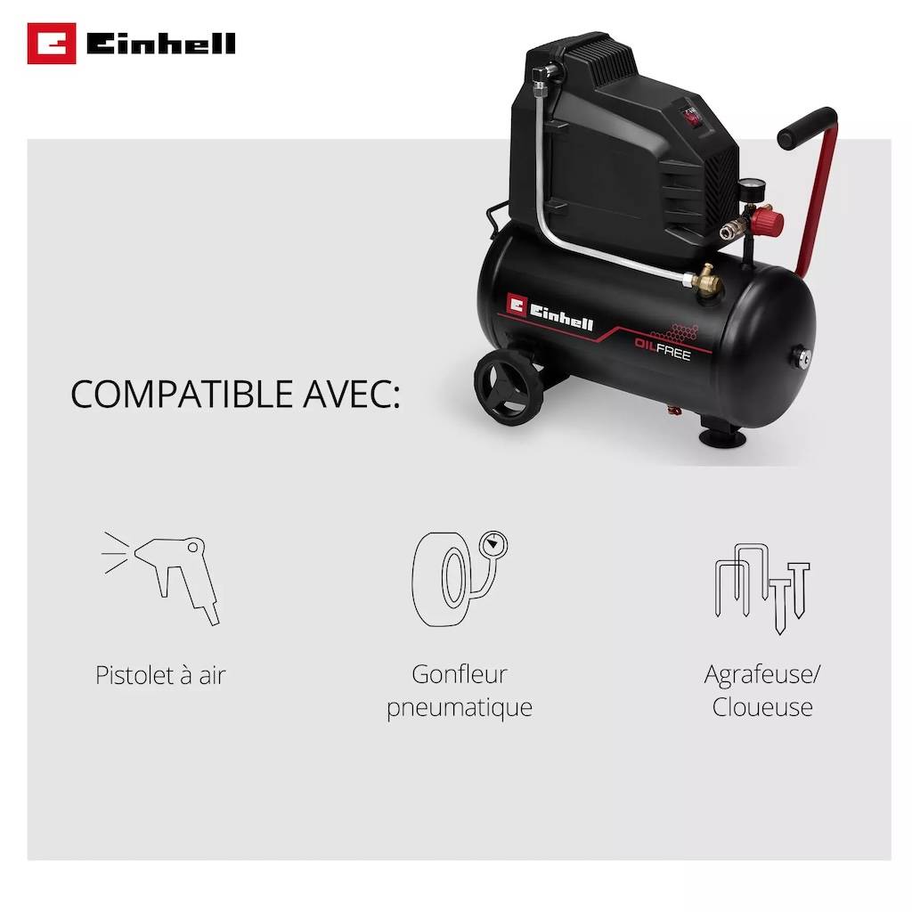 Einhell - Compresseur d’air – TC-AC 190/24/8 I OF – 1100 W – Cuve 24 L – 8 bar – Moteur à induction – Pompe sans lubrification Einhell - Image 6