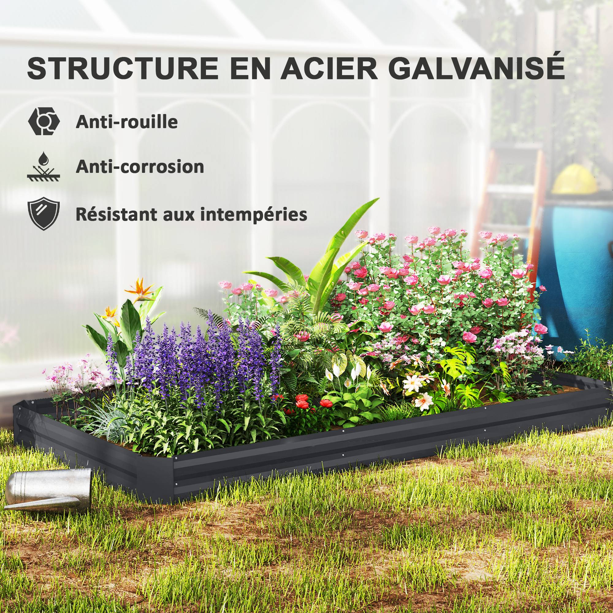 PANGIVO - Carré potager acier galvanisé gris foncé 240 x 120 x 30 cm - PANGIVO - Image 7