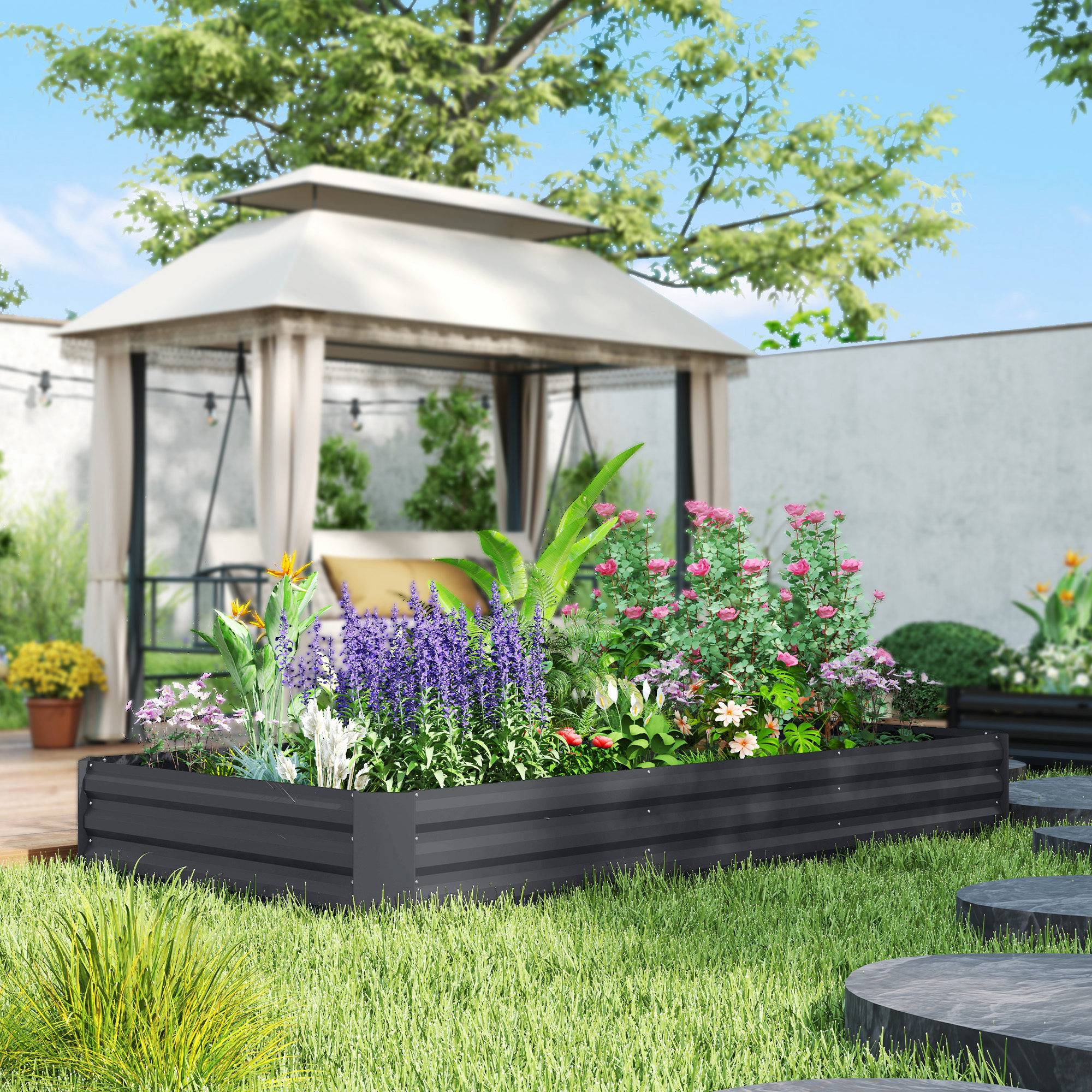 PANGIVO - Carré potager acier galvanisé gris foncé 240 x 120 x 30 cm - PANGIVO - Image 4