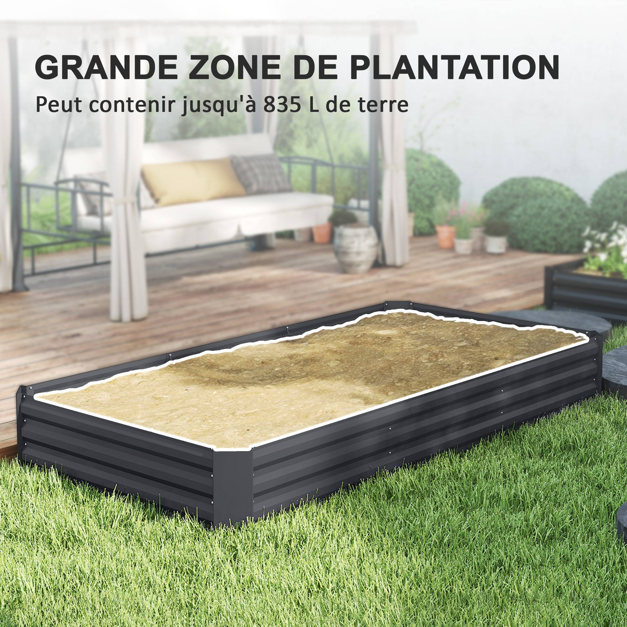 PANGIVO - Carré potager acier galvanisé gris foncé 240 x 120 x 30 cm - PANGIVO - Image 6