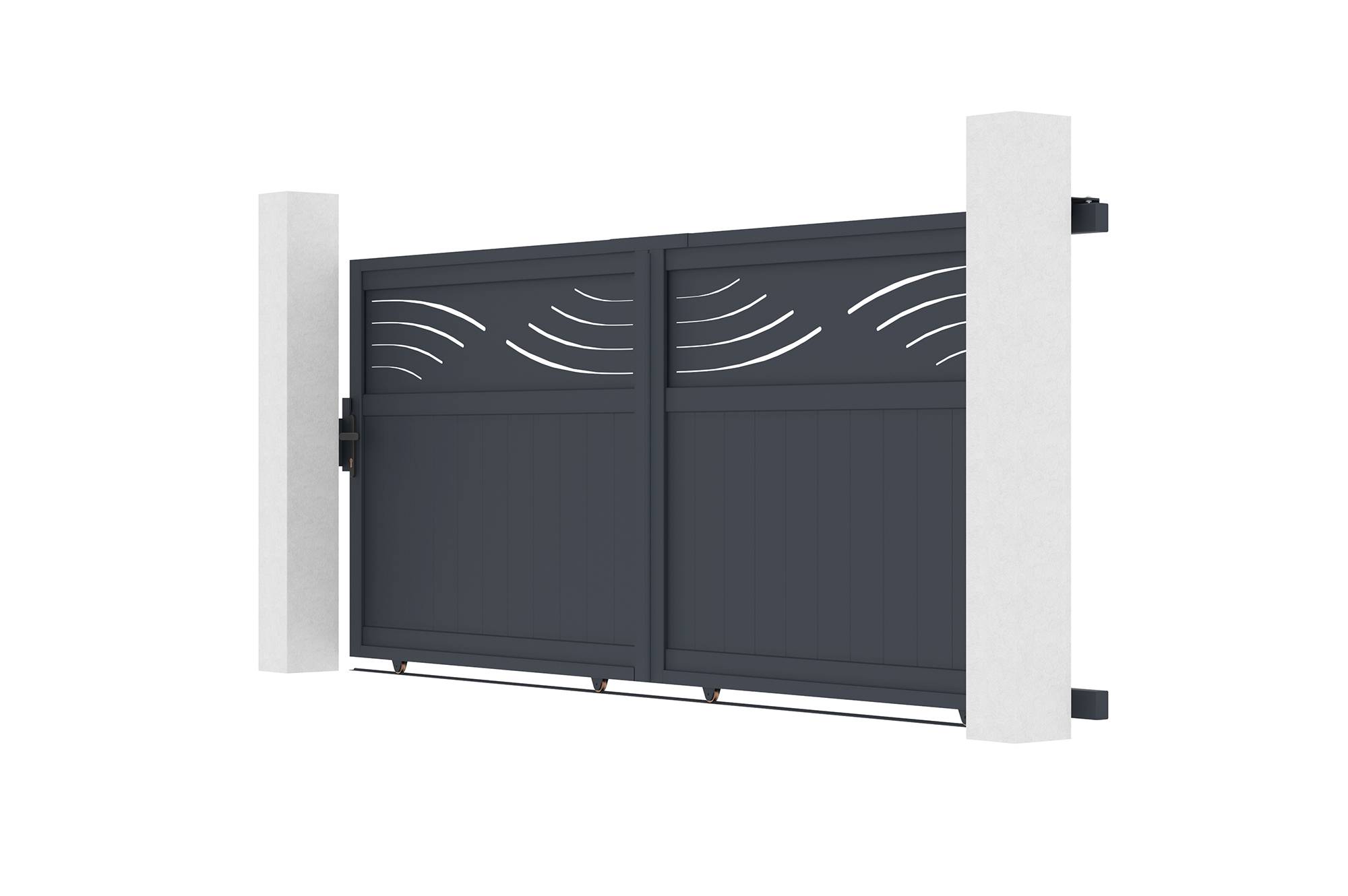 CASANOOV - Portail coulissant 3,7m HALTI H.140cm aluminium gris + 2 poteaux ELDA aluminium gris 15x15cm - Image 6
