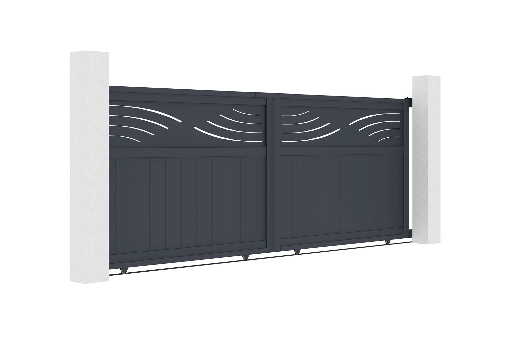 CASANOOV - Portail coulissant 3,7m HALTI H.140cm aluminium gris + 2 poteaux ELDA aluminium gris 15x15cm - Image 7