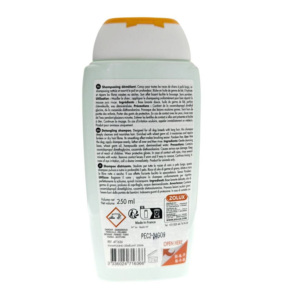 Zolux - Champú Desenredante 250 ml para perro de pelo largo - Imagen 3