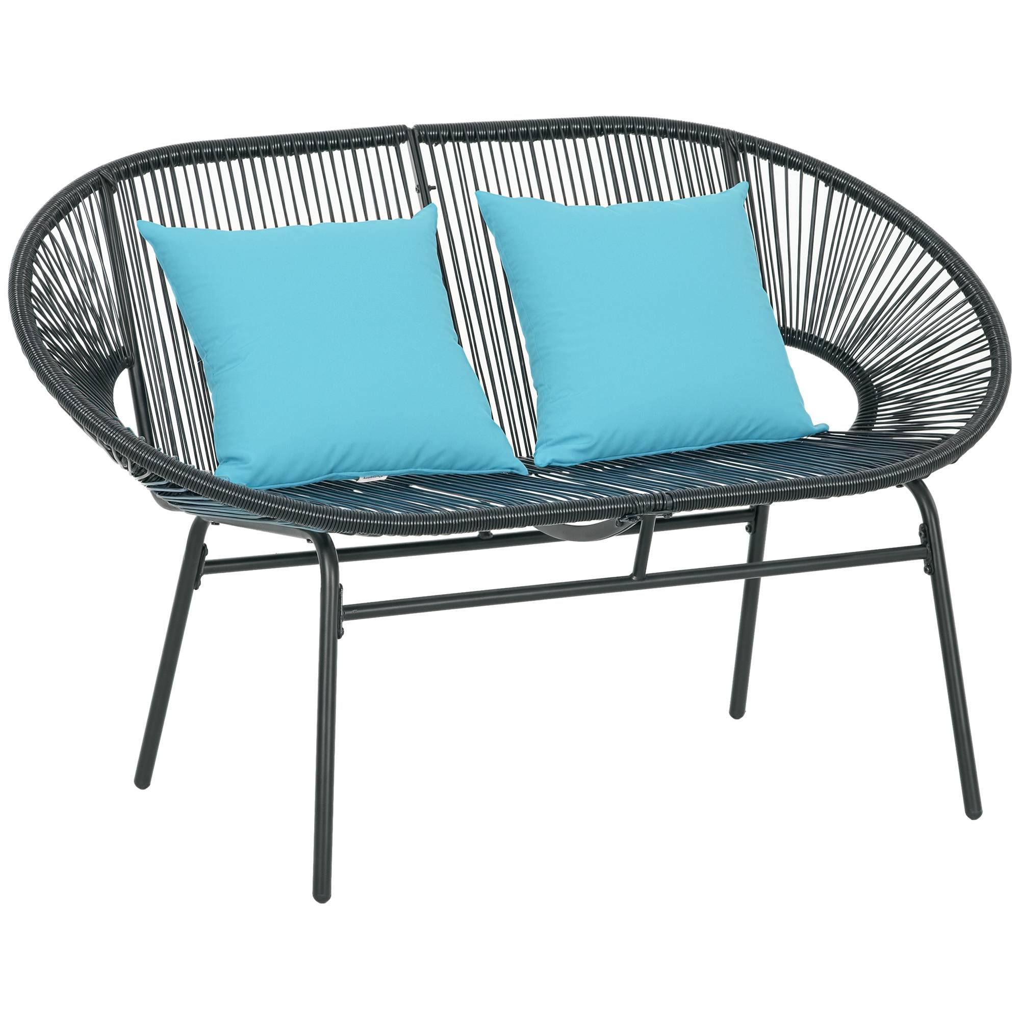 Banc de jardin 2 places acier et cordage résine terrasse assise incurvée noir - ComfortXL Outdoor Living - Image 1