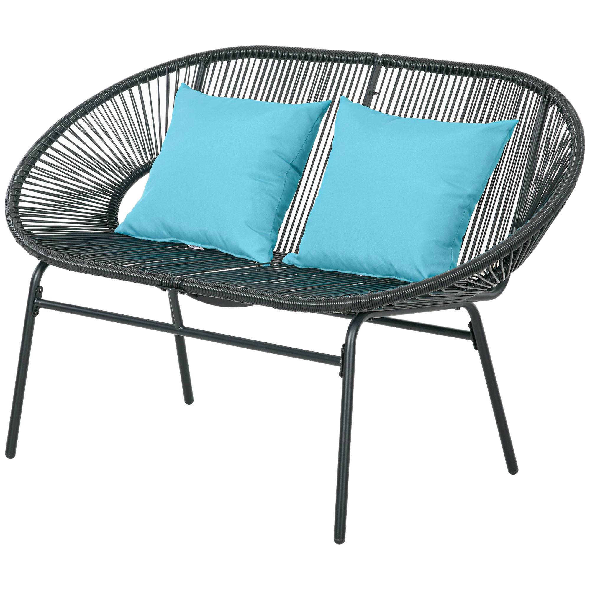 Banc de jardin 2 places acier et cordage résine terrasse assise incurvée noir - ComfortXL Outdoor Living - Image 2
