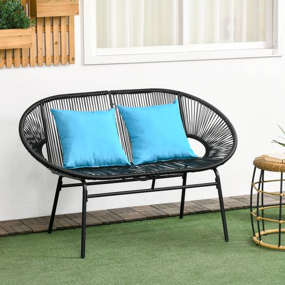 Banc de jardin 2 places acier et cordage résine terrasse assise incurvée noir - ComfortXL Outdoor Living - Image 4