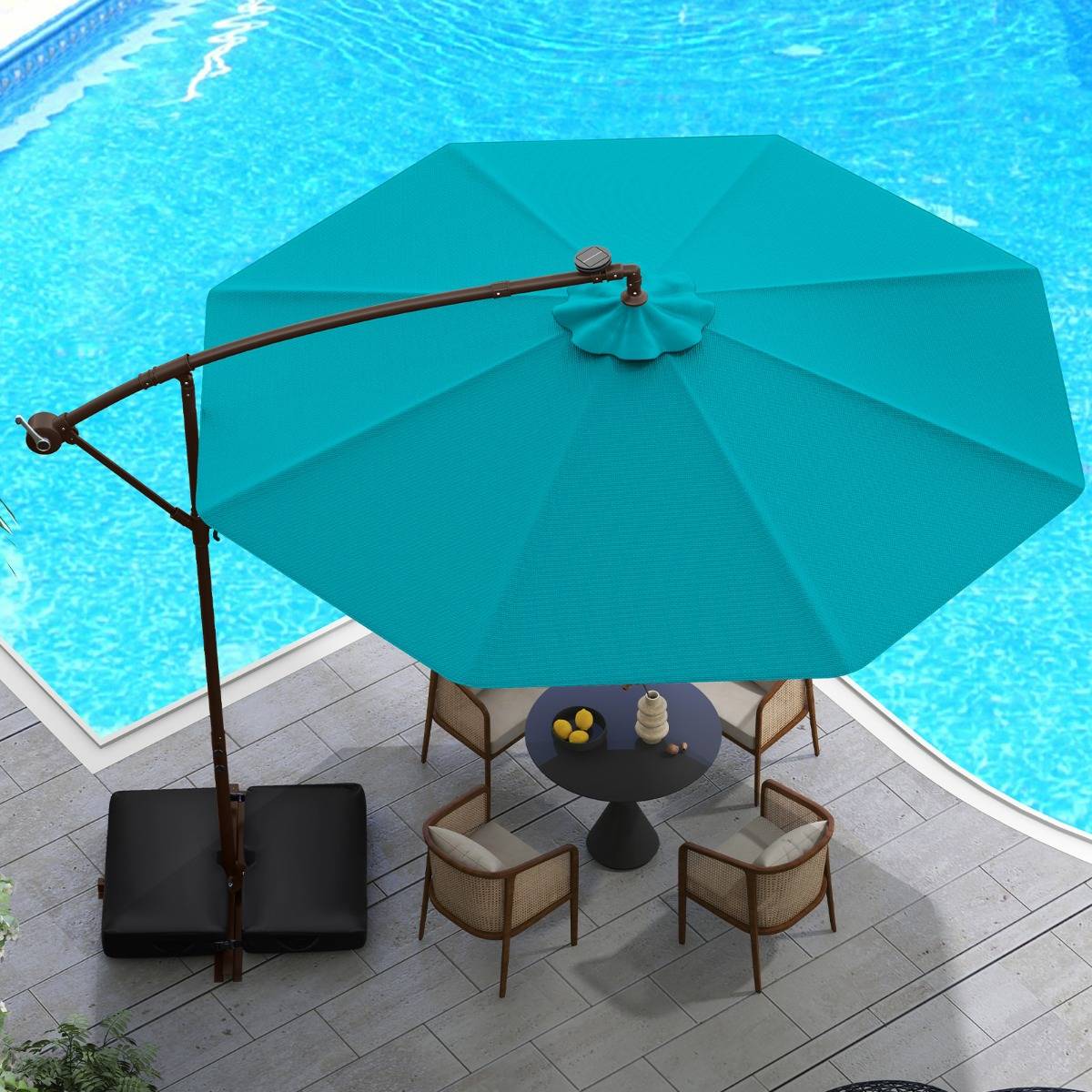 Maison Chic - Parasol Déporté de 3 m avec 32 Lumières LED Panneau Solaire Batterie Sac de Sable Auvent Imperméable Parasol pour Jardin Piscine Patio Vert - Image 2