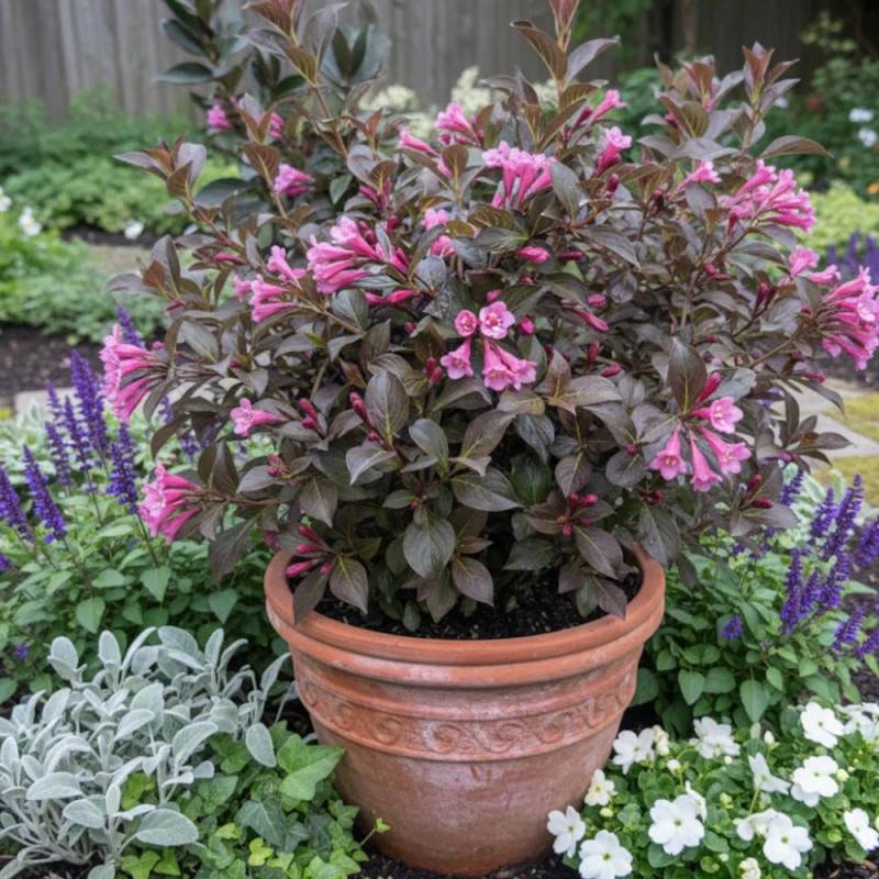Weigela nain pourpre, Weigelia à fleurs Rose - feuillage Caduc - Pot de 1,5L - 10/20 cm-  hauteur à maturité De 0,50 m à 1,00 m - Imagen 6