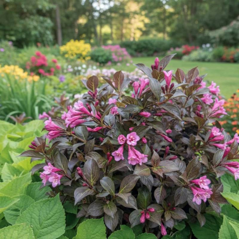 Weigela nain pourpre, Weigelia à fleurs Rose - feuillage Caduc - Pot de 1,5L - 10/20 cm-  hauteur à maturité De 0,50 m à 1,00 m - Imagen 4