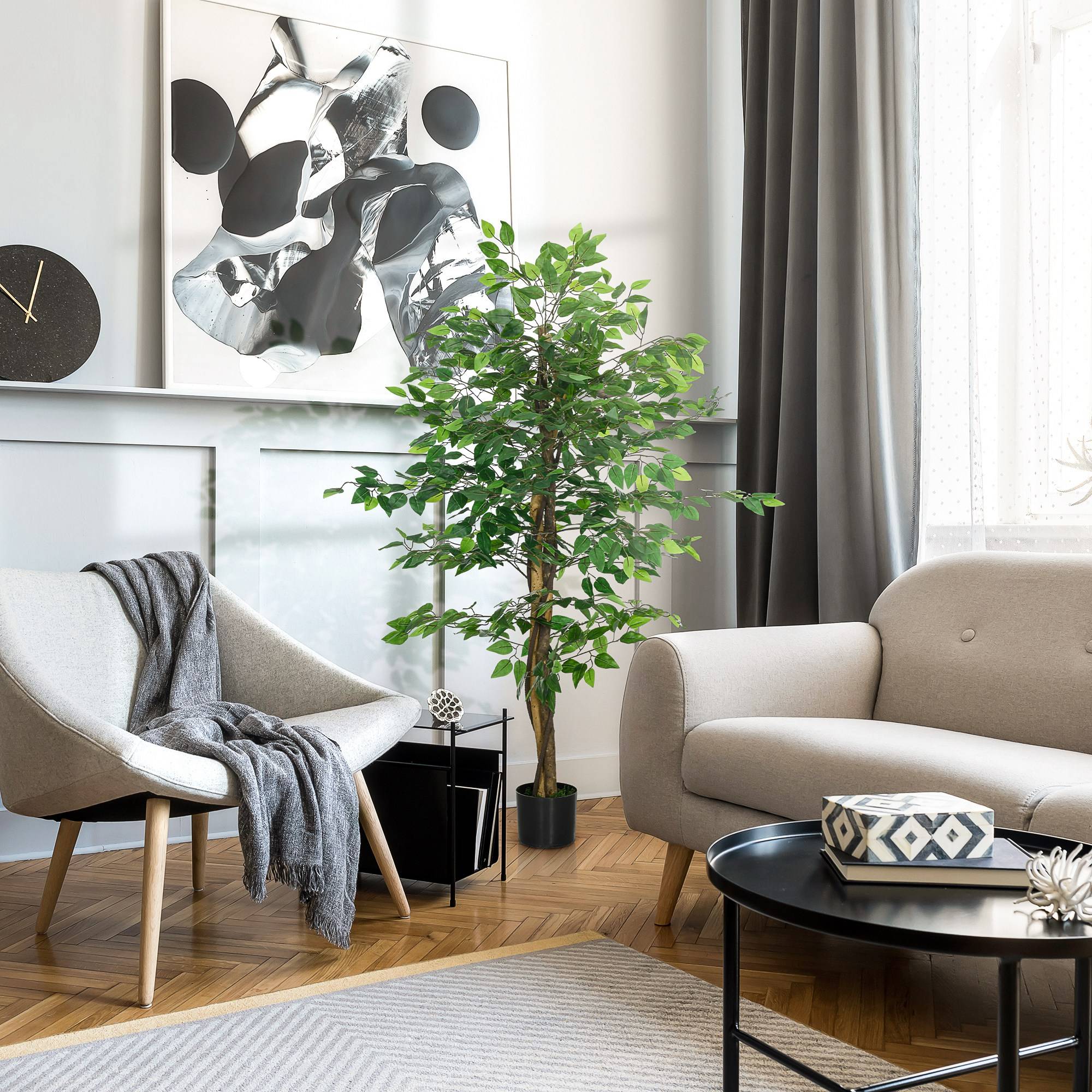 Ficus Artificiel Fausse Plante Plastique Intérieur Facile 150cm Vert - ComfortXL Outdoor Living - Image 4