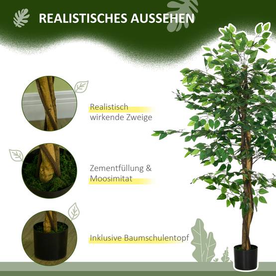 Ficus Artificiel Fausse Plante Plastique Intérieur Facile 150cm Vert - ComfortXL Outdoor Living - Image 6