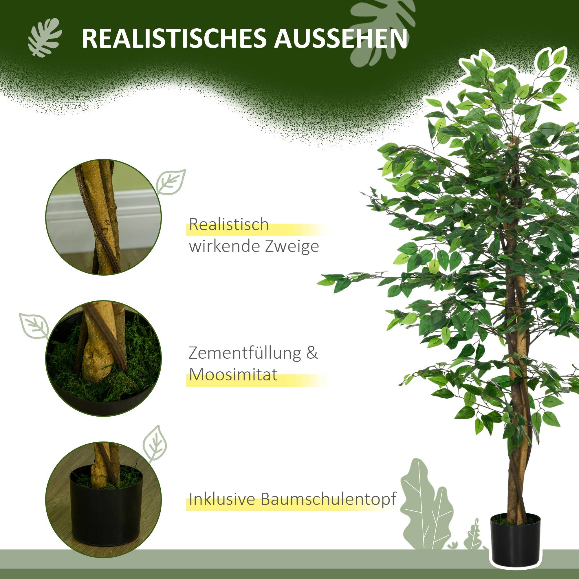 Ficus Artificiel Fausse Plante Plastique Intérieur Facile 150cm Vert - ComfortXL Outdoor Living - Image 6