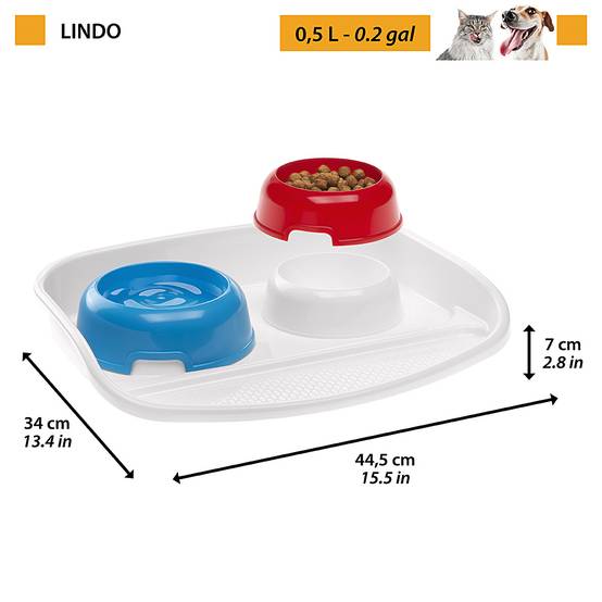 Ferplast - Ferplast Plateau avec écuelles pour chats et chiens LINDO Double écuelle pour animaux, base en plastique résistant, pieds anti-dérapant, 2 écuelles - Imagen 2
