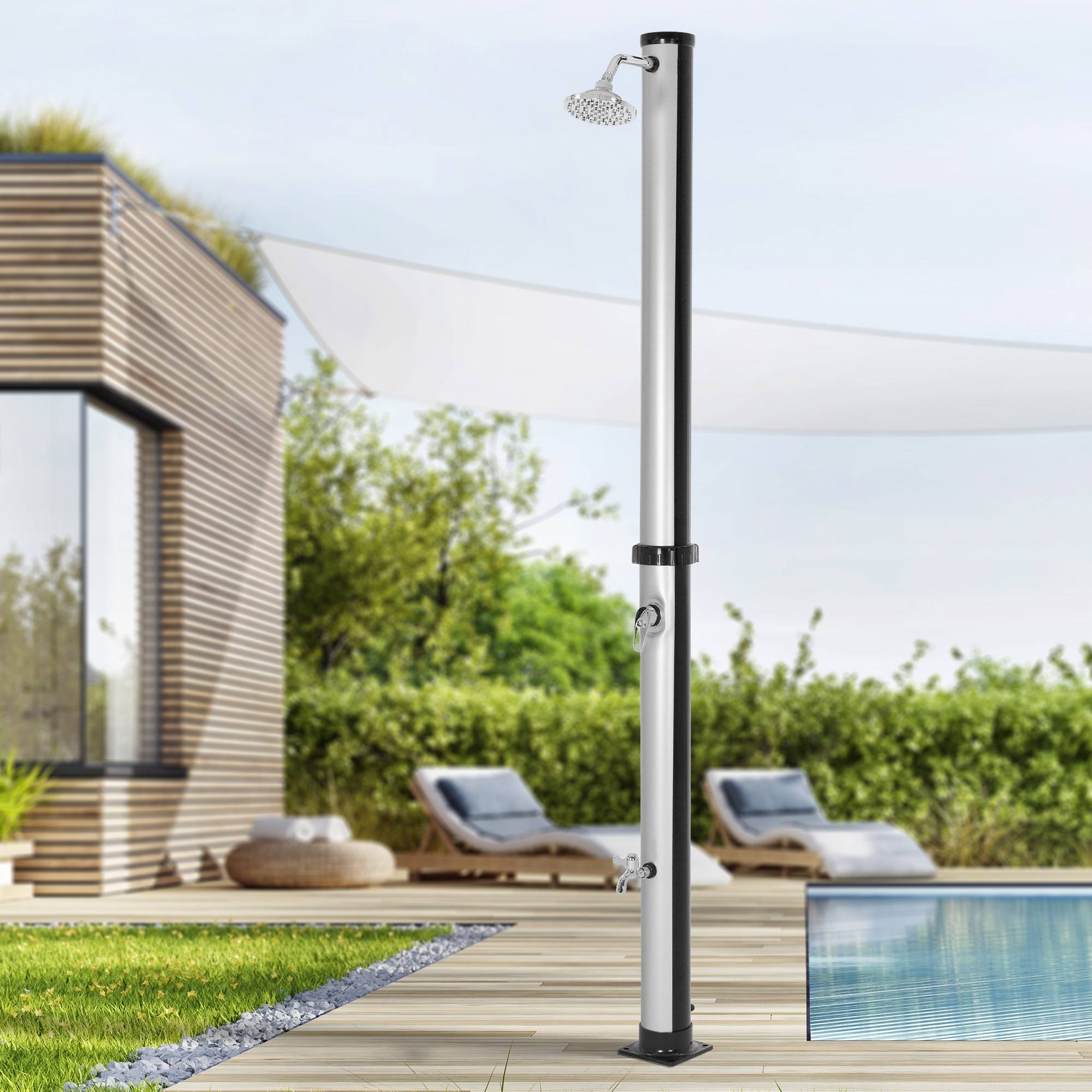 Ml-Design - Douche solaire d'extérieur + douche à pied et pomme de douche noir/argent 20 L - Imagen 10