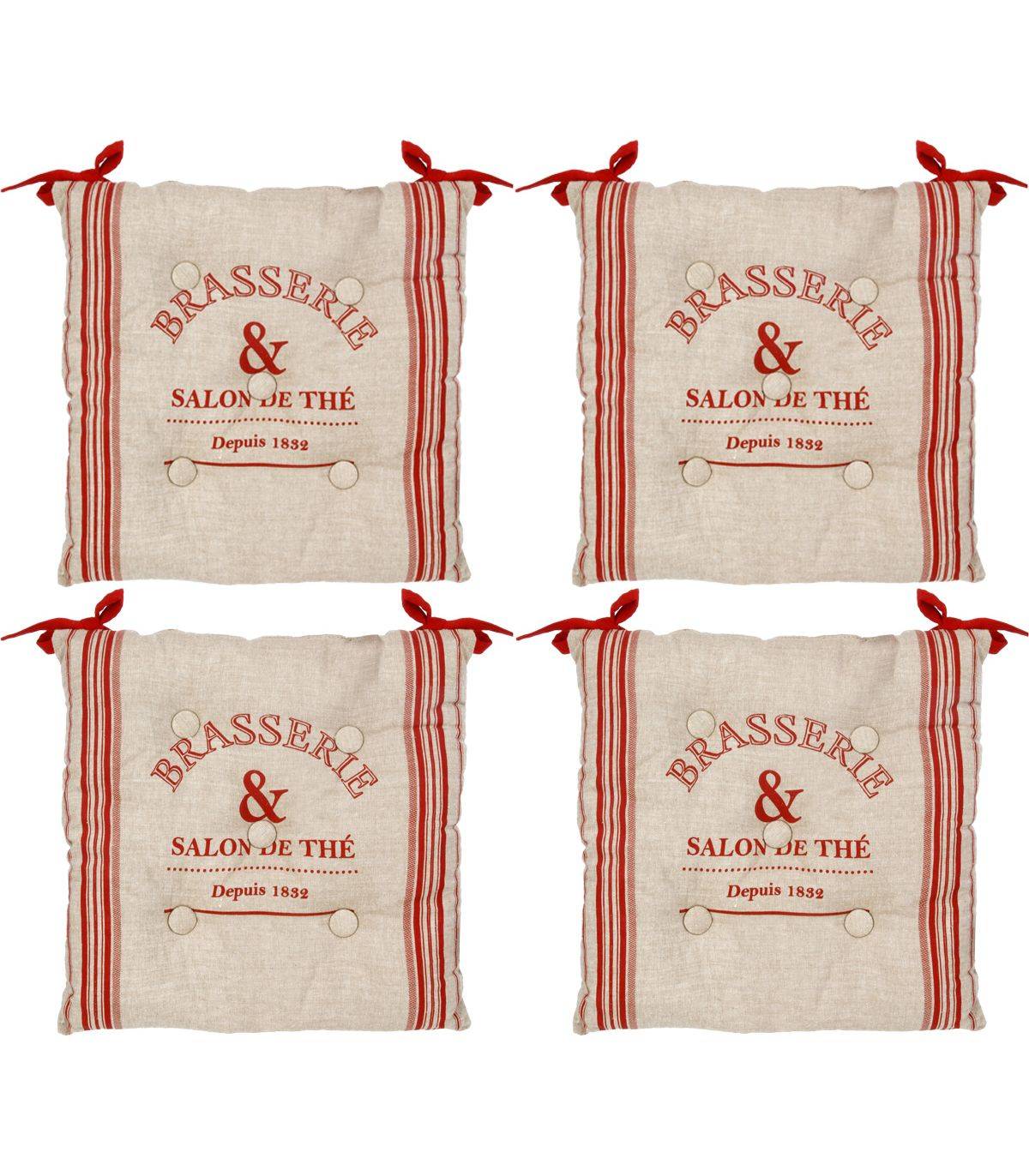 Lot de 4 Galettes de chaise en Coton Beige et Rouge 40 x 40 cm - Imagen 1