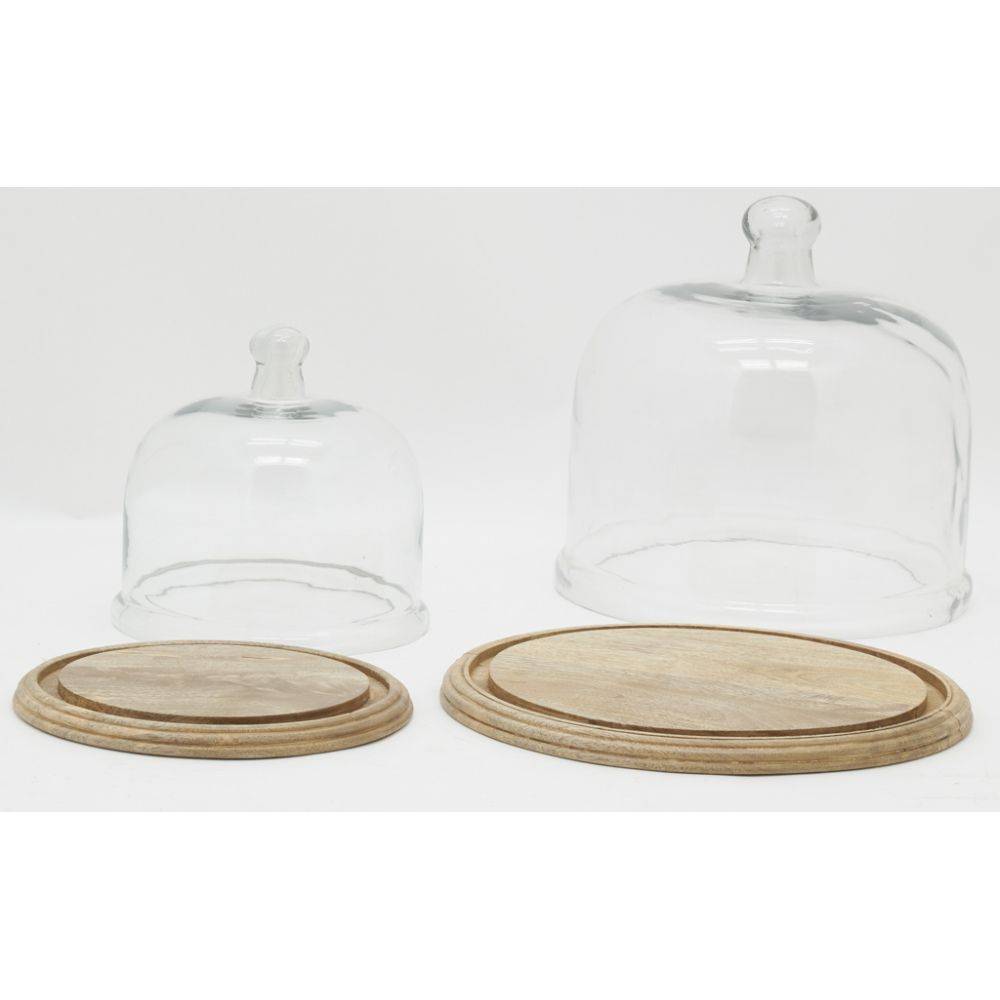 Aubry Gaspard - Cloches en verre + plateaux en manguier (lot de 2) - Imagen 3